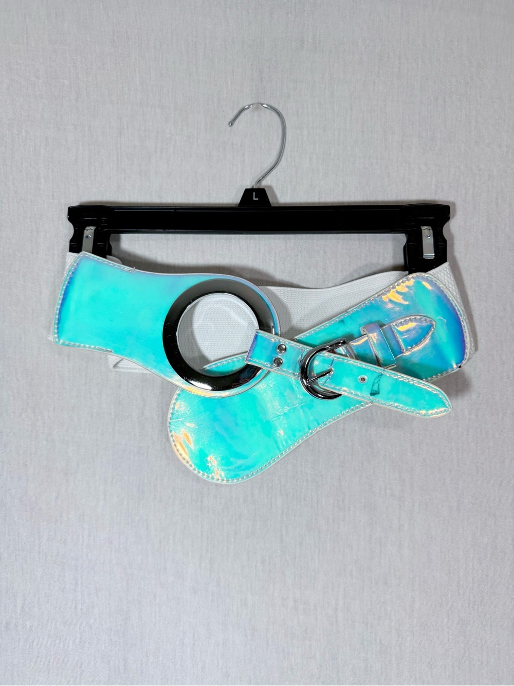 Iridescent Aqua Wide stretch Waist Belt with O-Ring